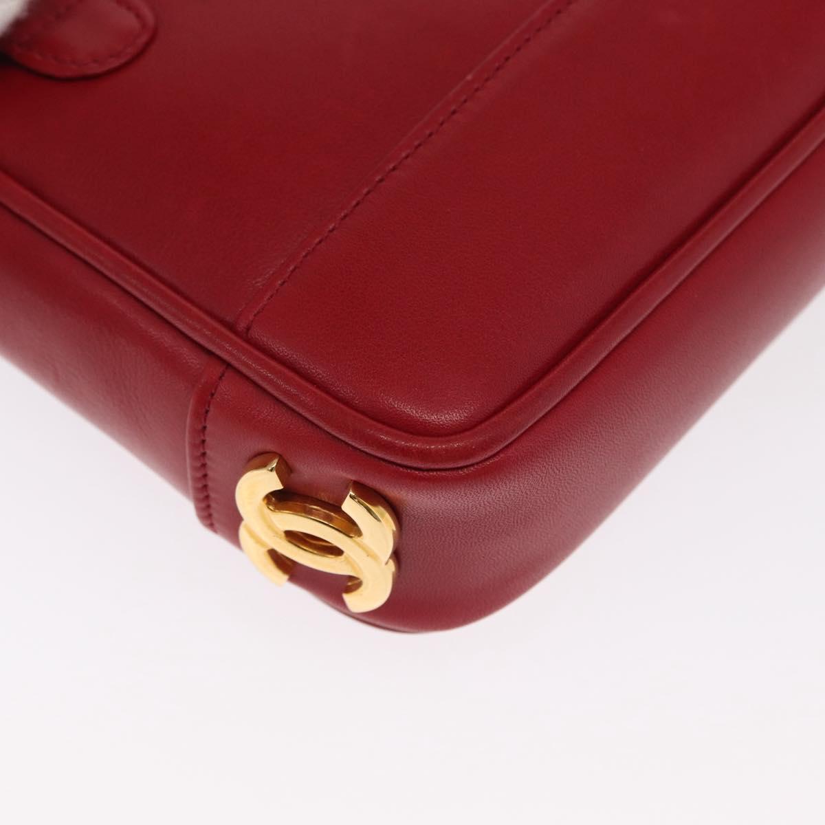 CHANEL Triple Coco Waist bag Lamb Skin Red Gold CC Auth 168355SAV