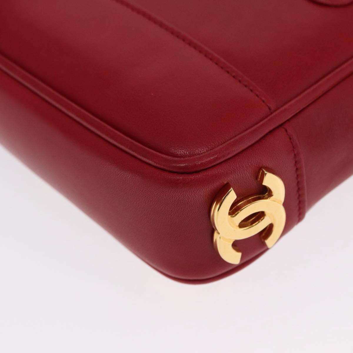 CHANEL Triple Coco Waist bag Lamb Skin Red Gold CC Auth 168355SAV
