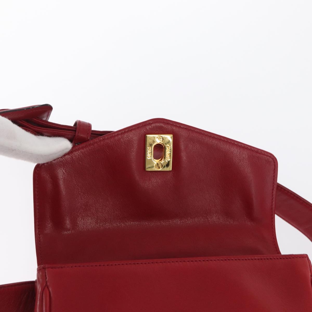 CHANEL Triple Coco Waist bag Lamb Skin Red Gold CC Auth 168355SAV