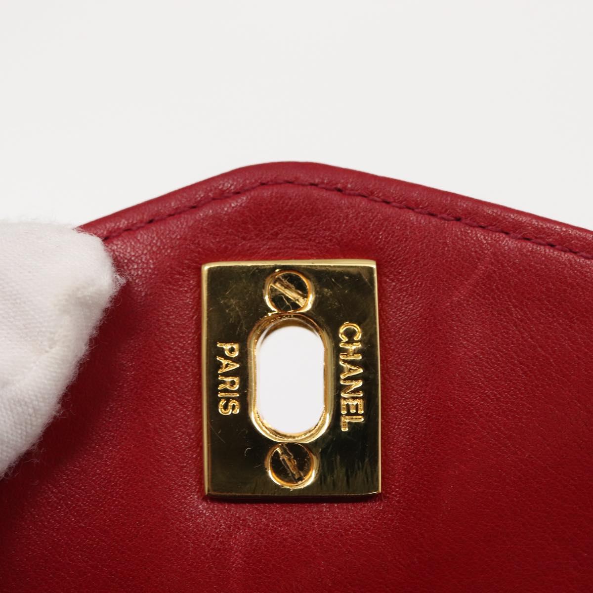 CHANEL Triple Coco Waist bag Lamb Skin Red Gold CC Auth 168355SAV