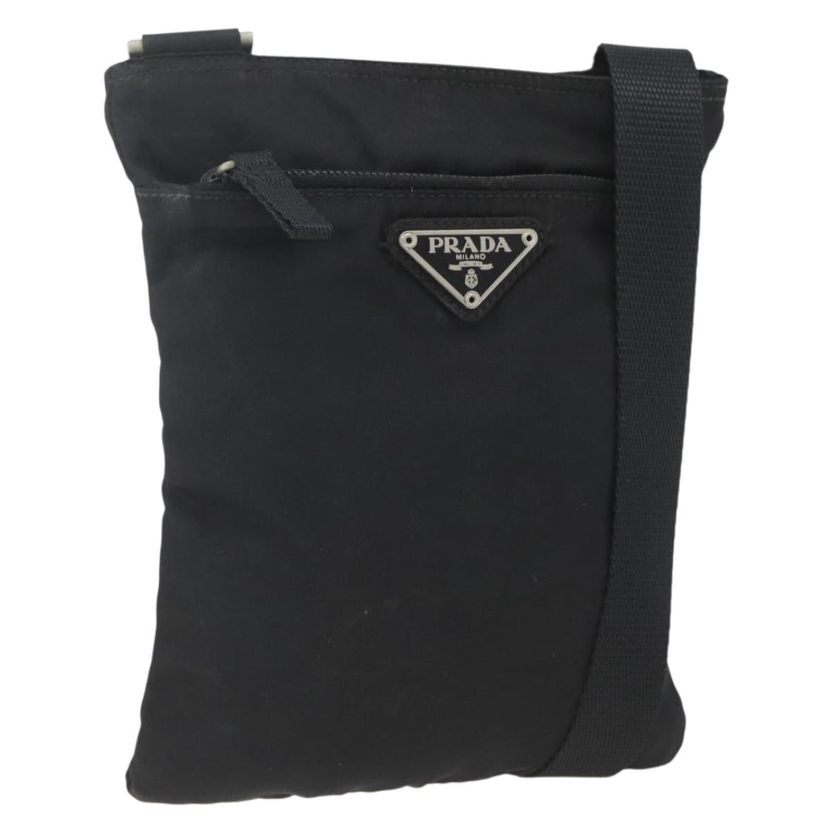 PRADA Shoulder Bag Nylon Black Silver Auth 168360