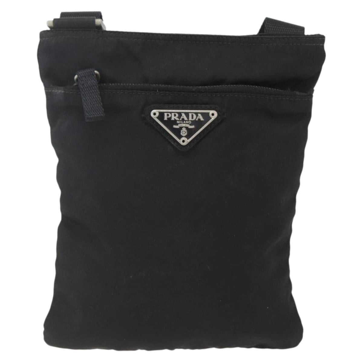 PRADA Shoulder Bag Nylon Black Silver Auth 168360