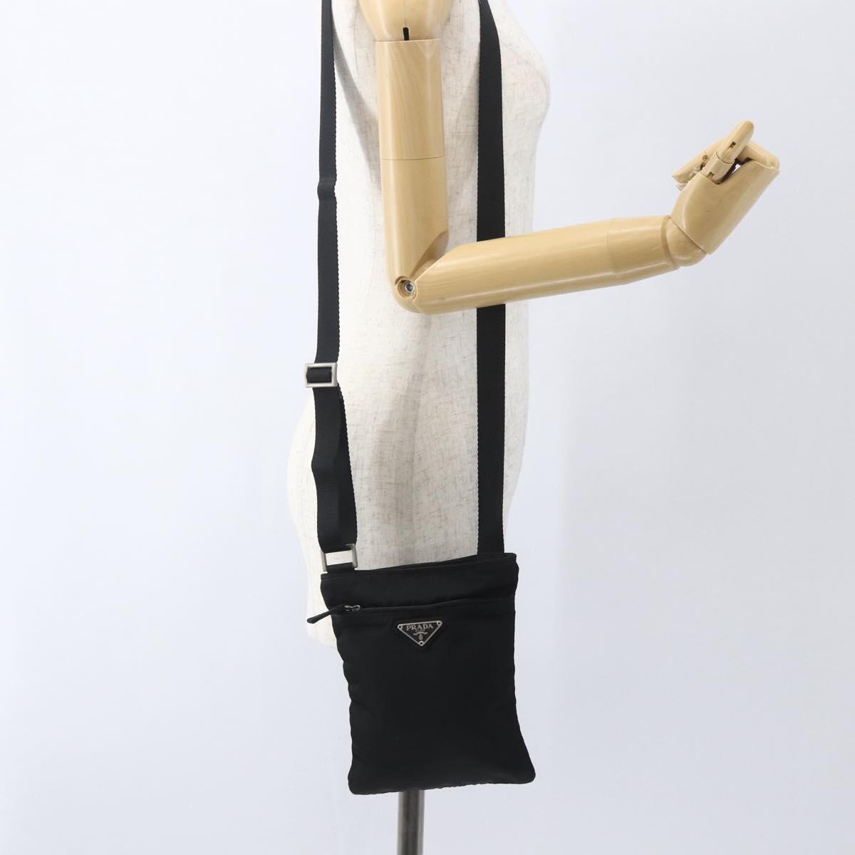 PRADA Shoulder Bag Nylon Black Silver Auth 168360