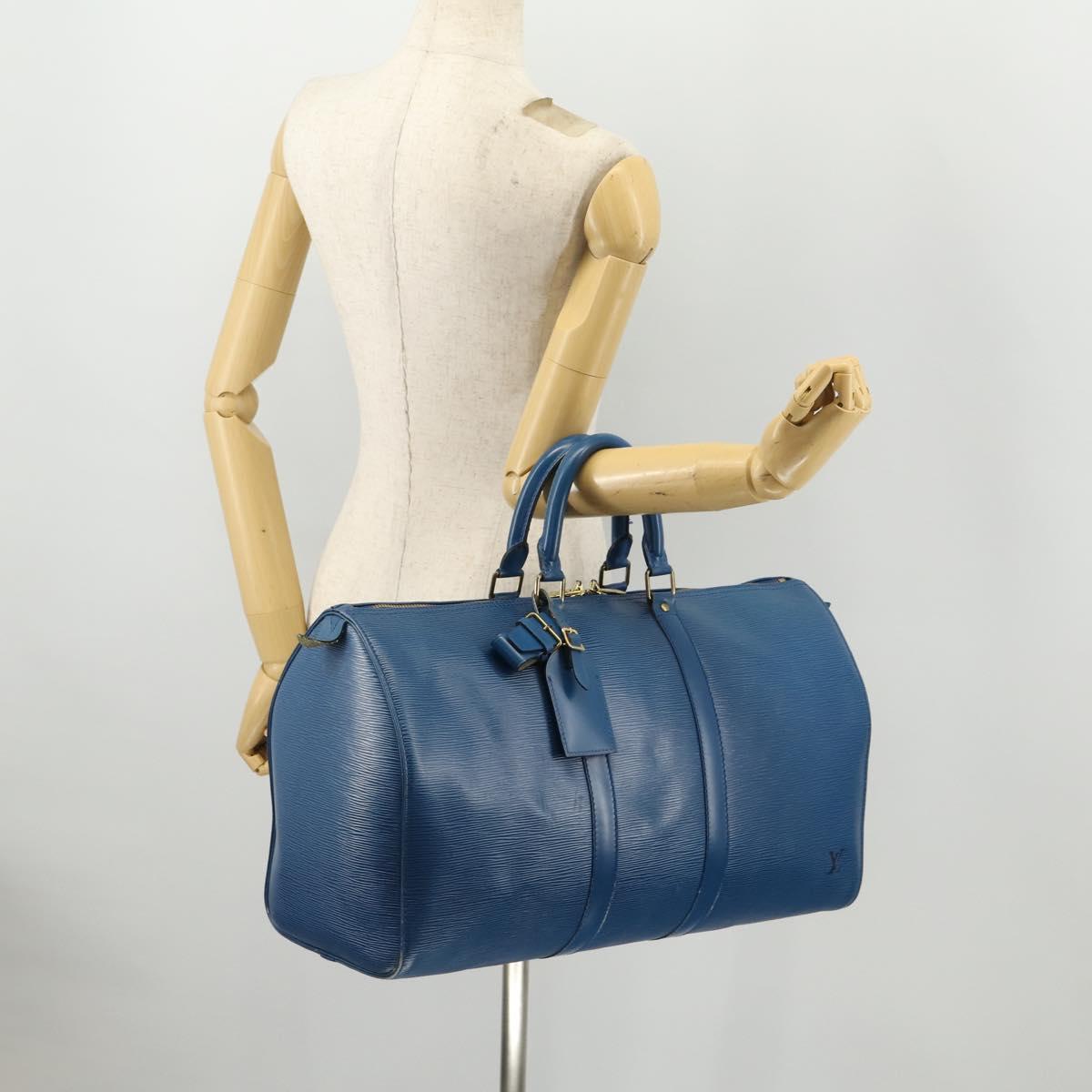 LOUIS VUITTON Epi Keepall 45 Boston Bag Blue M42975 LV Auth 168373