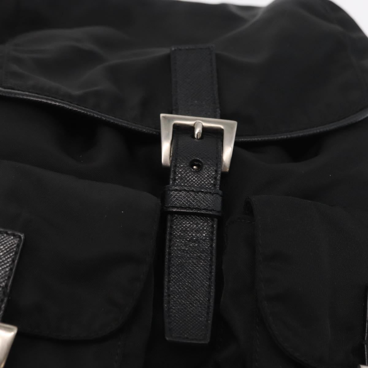 PRADA Shoulder Bag Nylon Black Silver Auth 168377