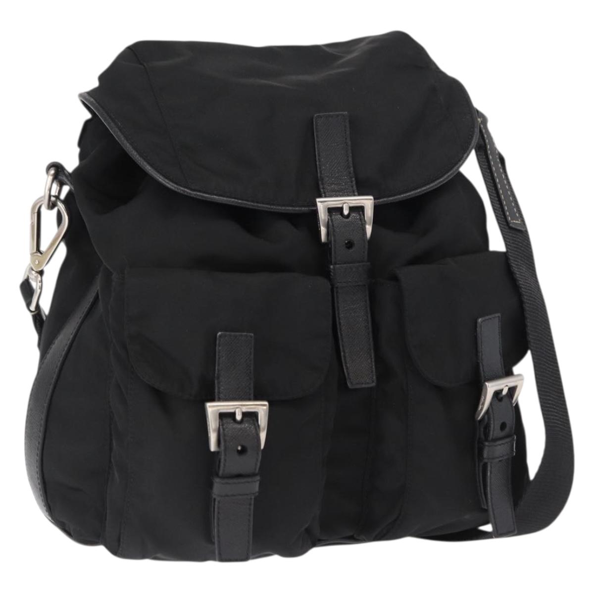 PRADA Shoulder Bag Nylon Black Silver Auth 168377