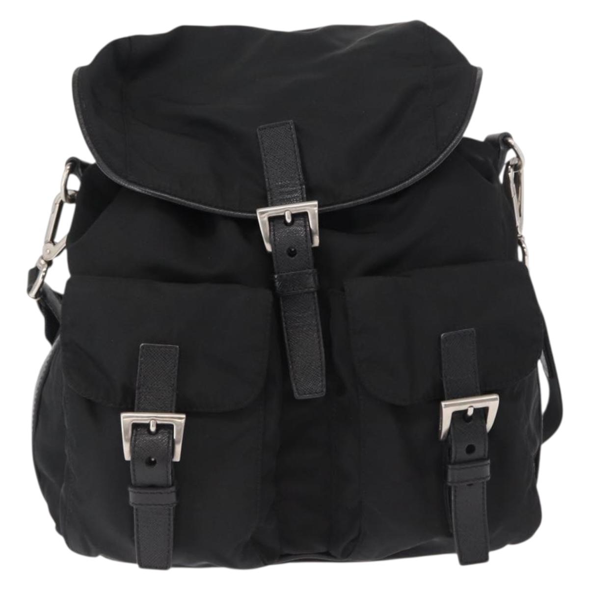 PRADA Shoulder Bag Nylon Black Silver Auth 168377