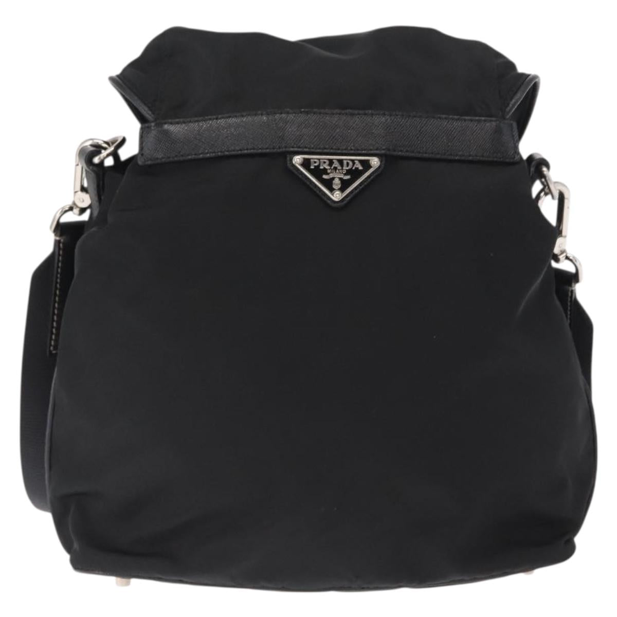 PRADA Shoulder Bag Nylon Black Silver Auth 168377