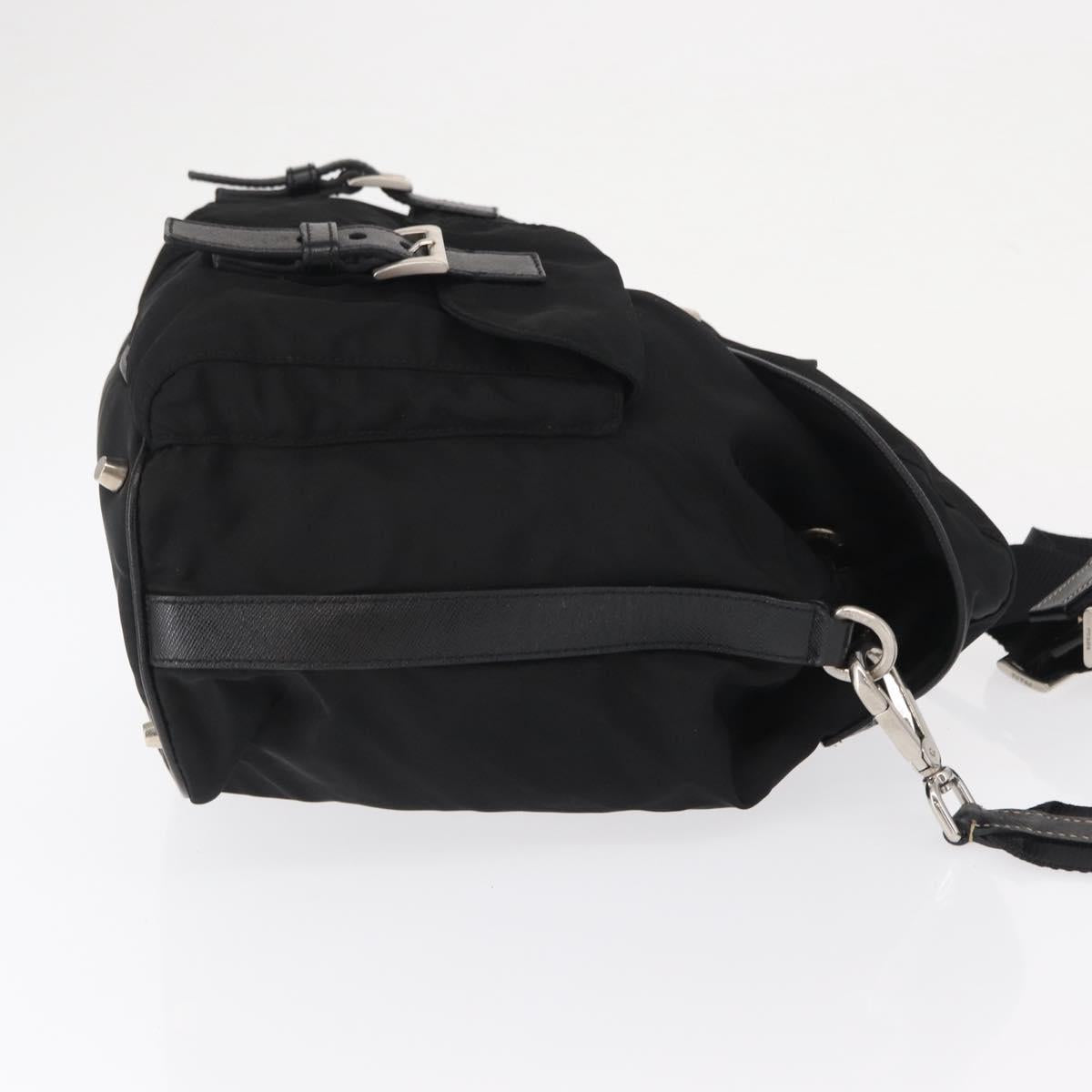 PRADA Shoulder Bag Nylon Black Silver Auth 168377