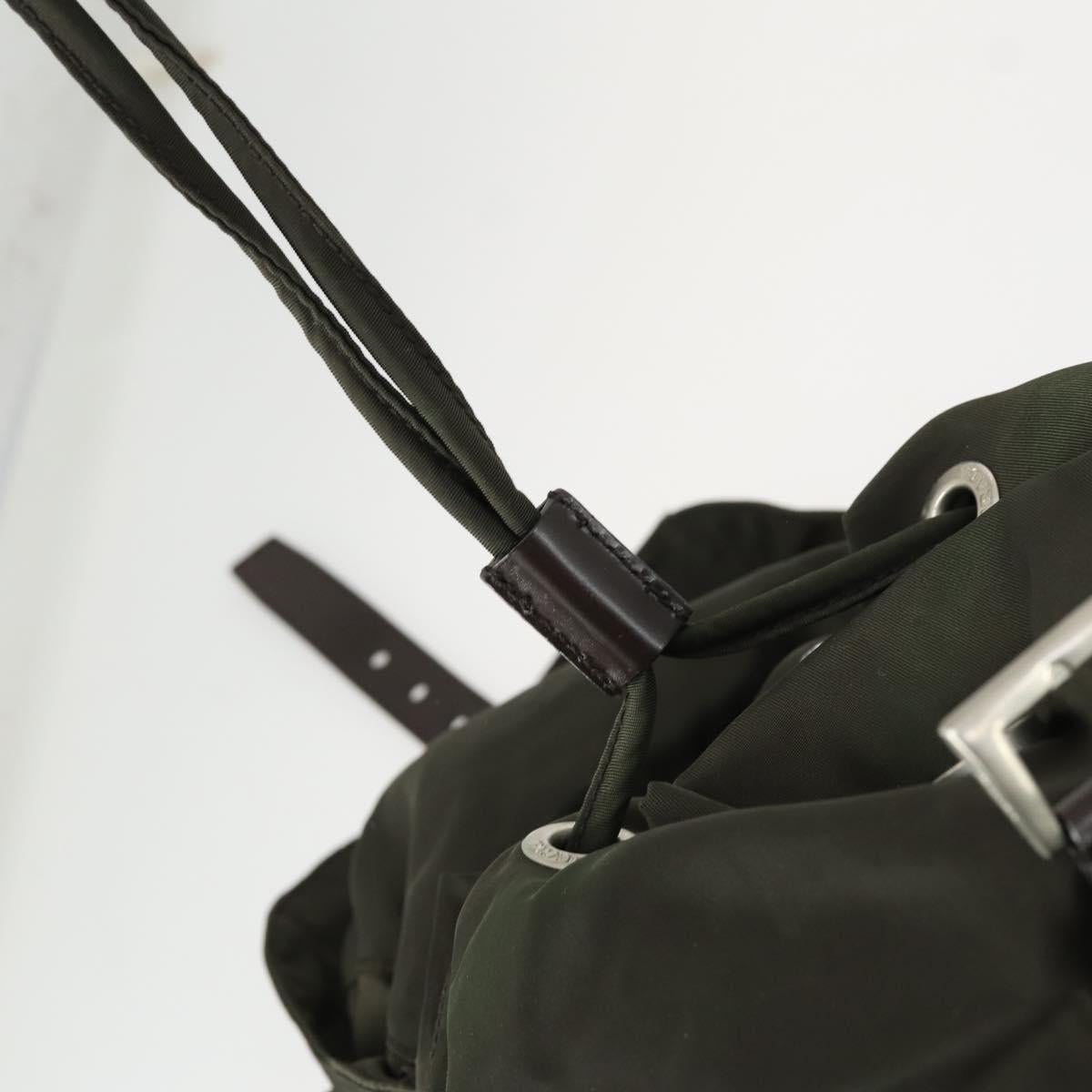 PRADA Backpack Nylon Khaki Silver Auth 168379
