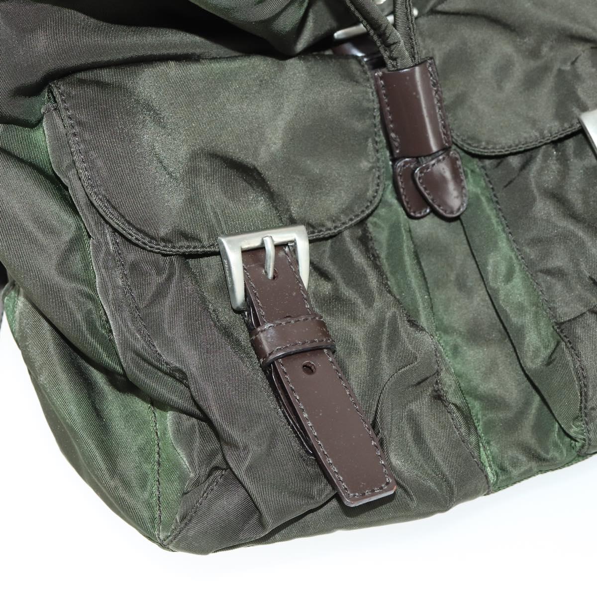PRADA Backpack Nylon Khaki Silver Auth 168379