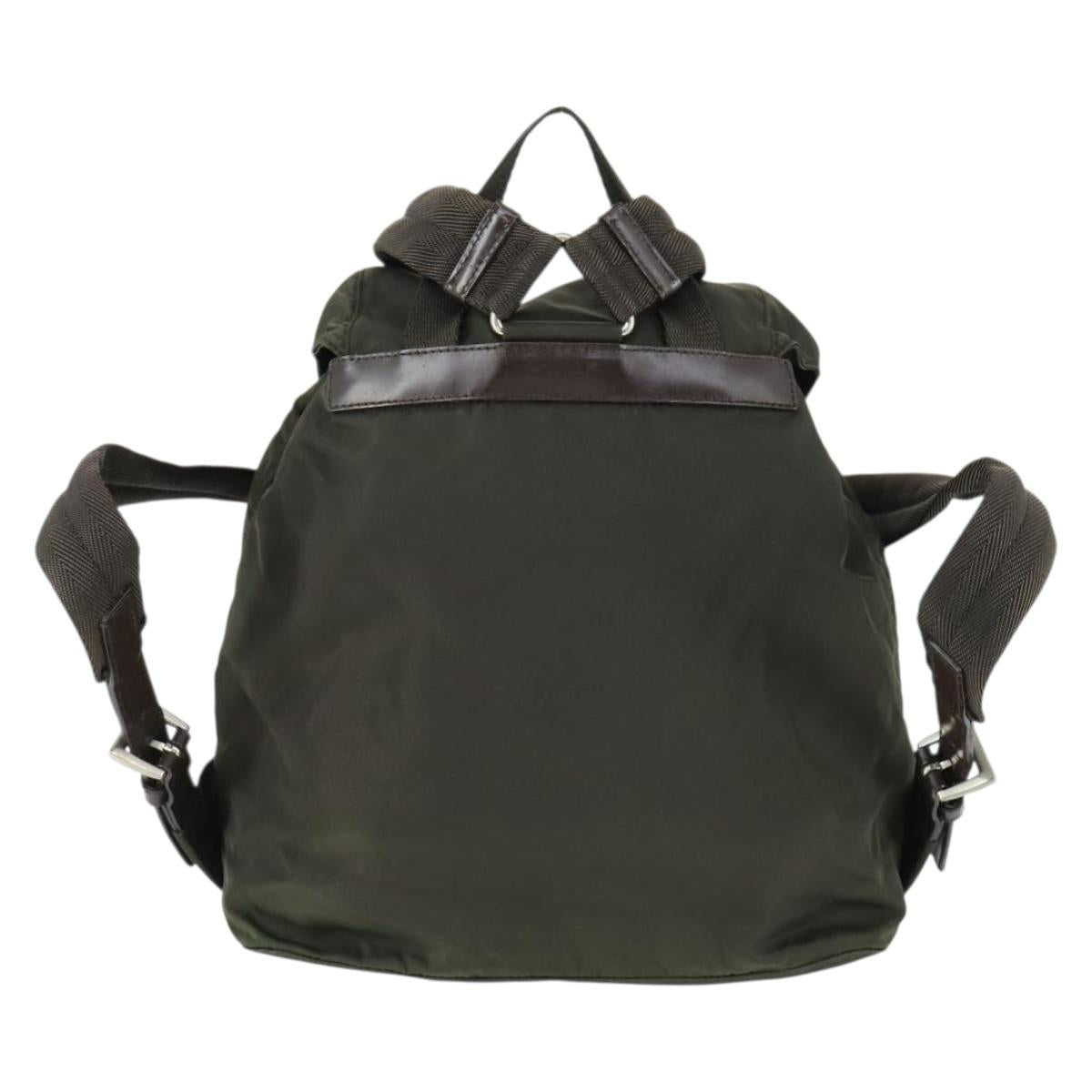 PRADA Backpack Nylon Khaki Silver Auth 168379