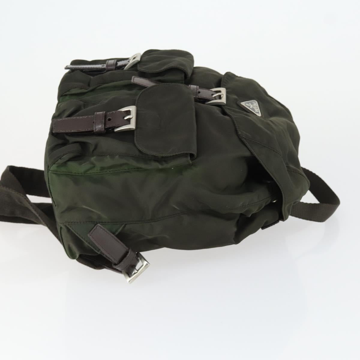 PRADA Backpack Nylon Khaki Silver Auth 168379