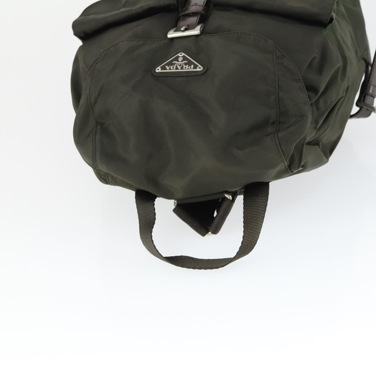 PRADA Backpack Nylon Khaki Silver Auth 168379