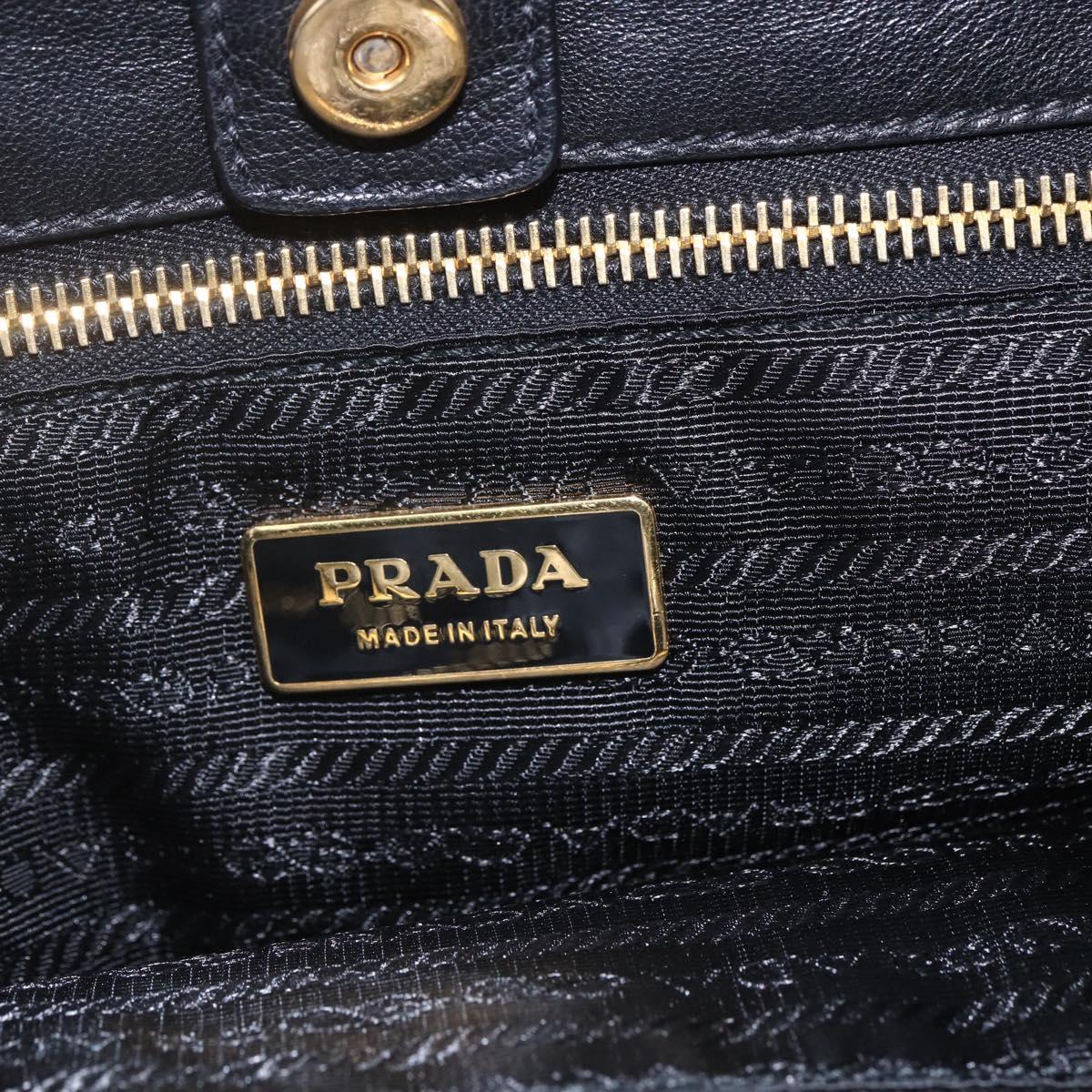 PRADA Hand Bag Leather Black Gold Auth 168382