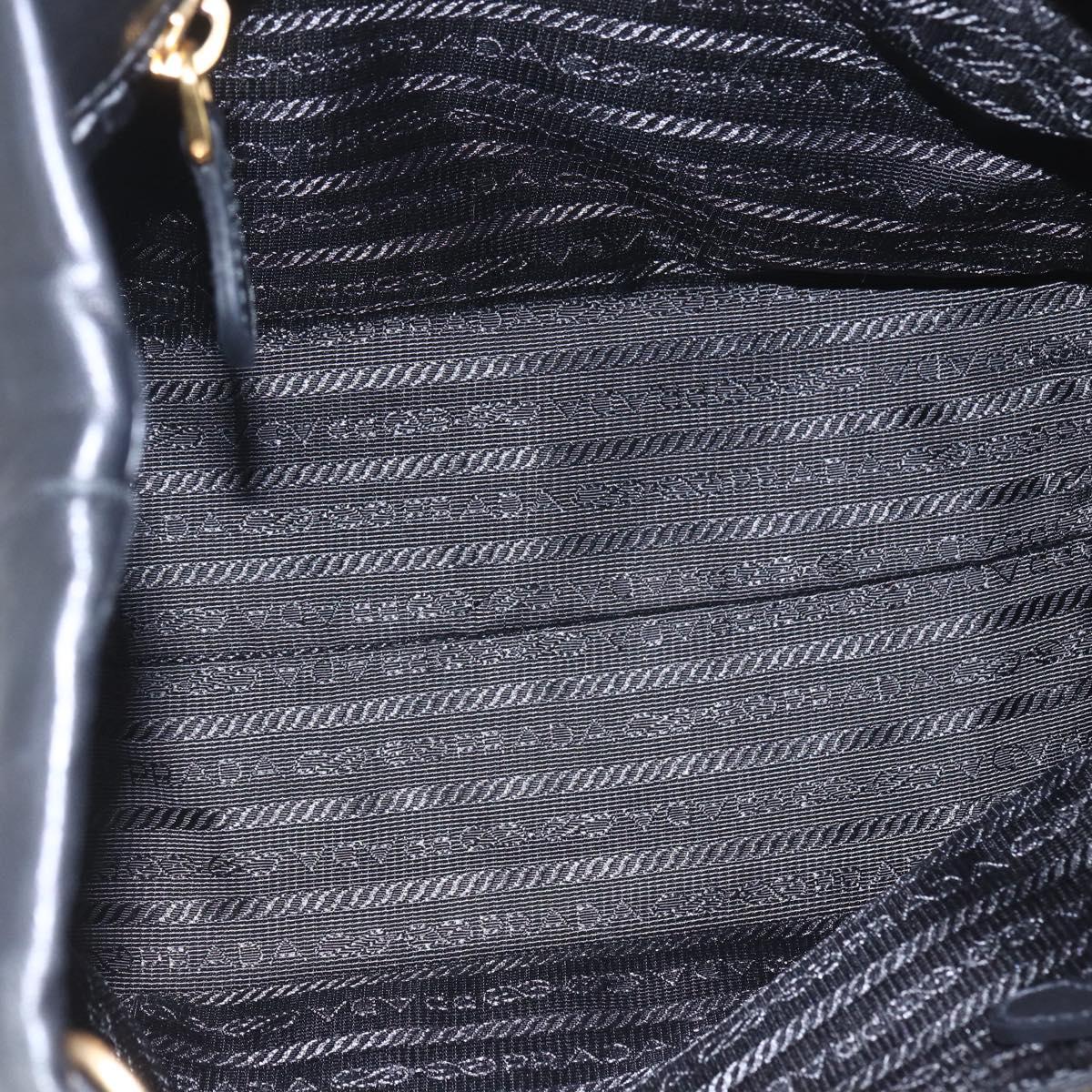 PRADA Hand Bag Leather Black Gold Auth 168382