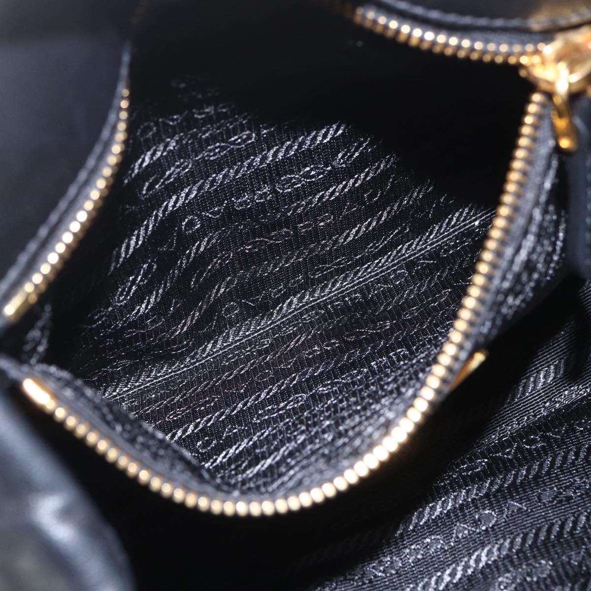 PRADA Hand Bag Leather Black Gold Auth 168382