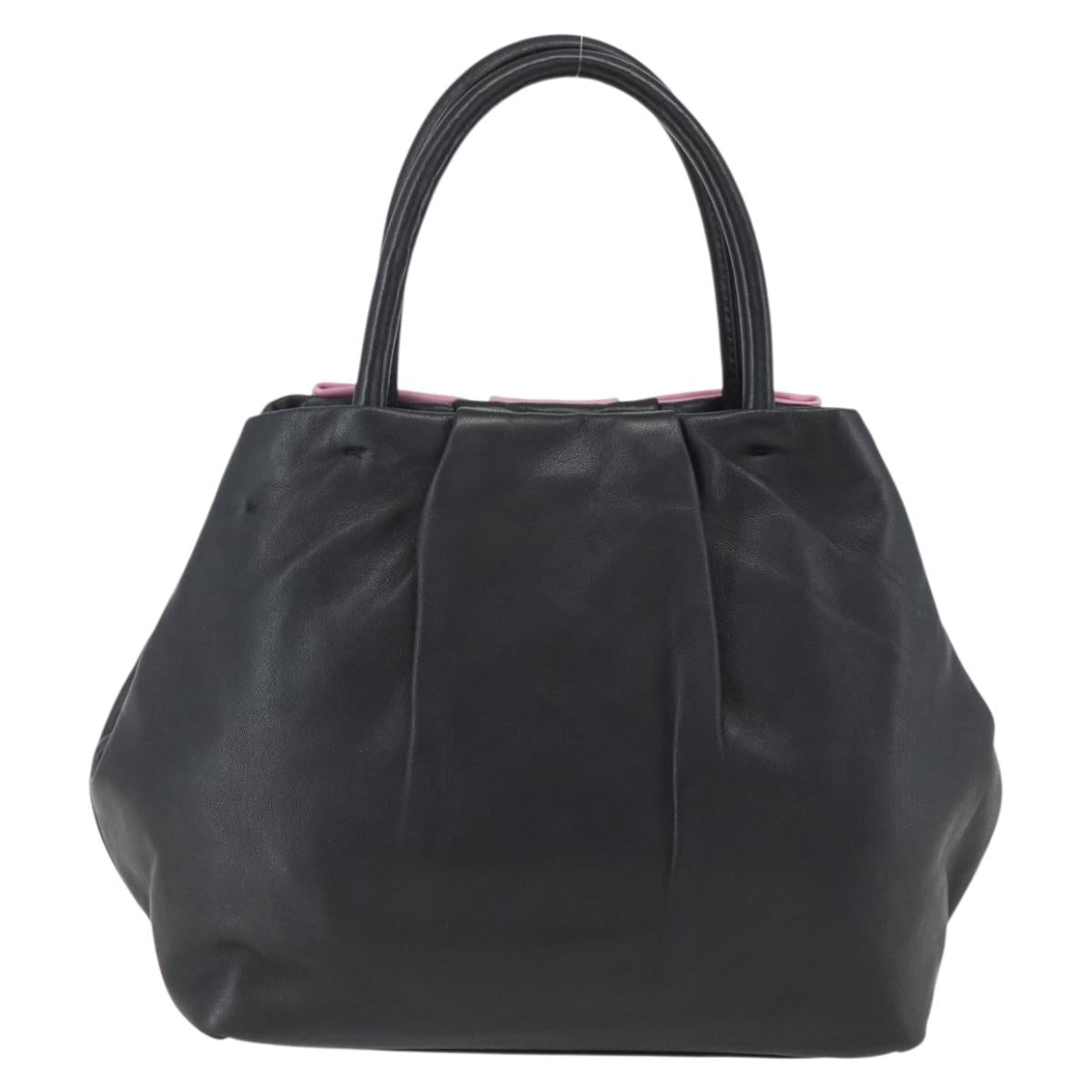 PRADA Hand Bag Leather Black Gold Auth 168382