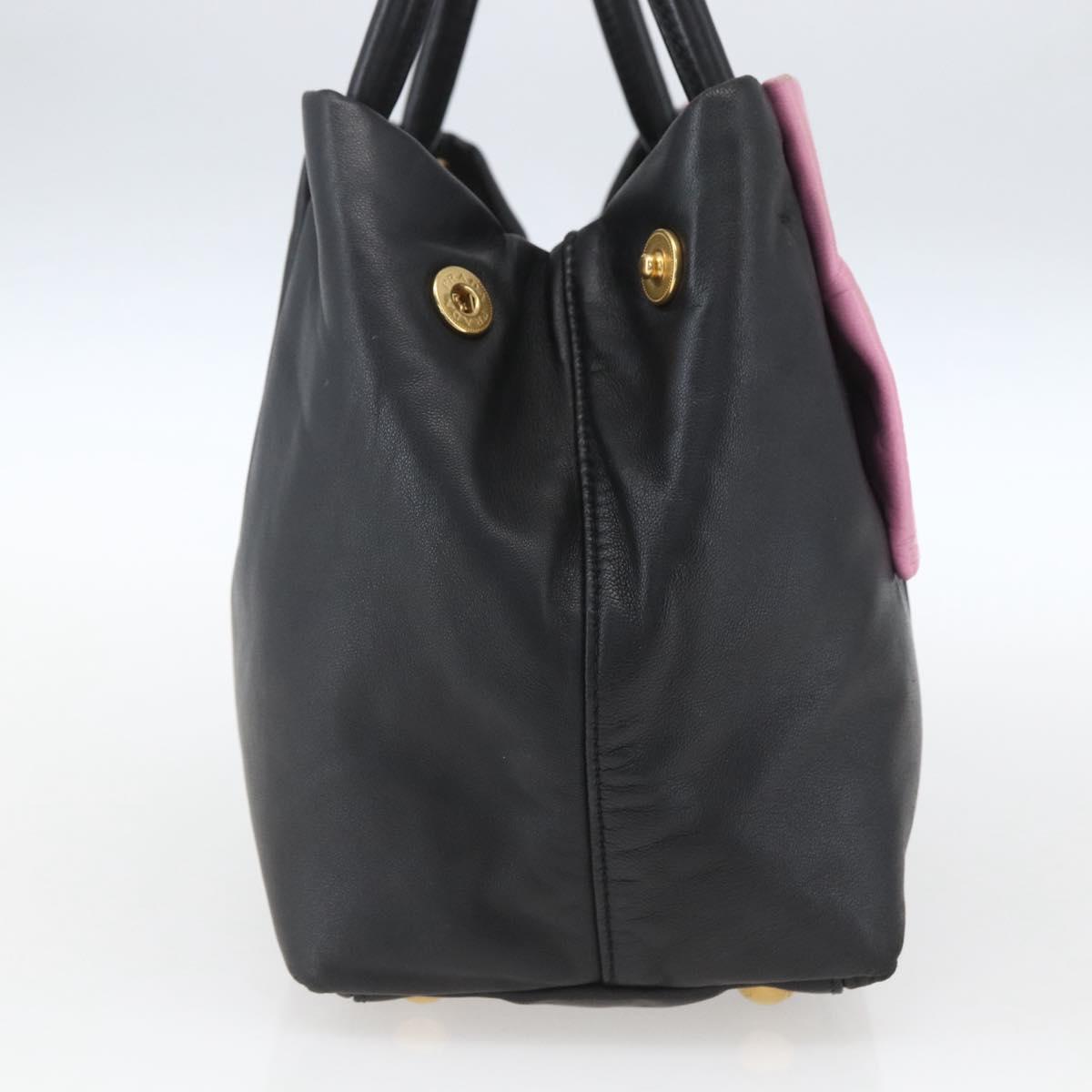 PRADA Hand Bag Leather Black Gold Auth 168382