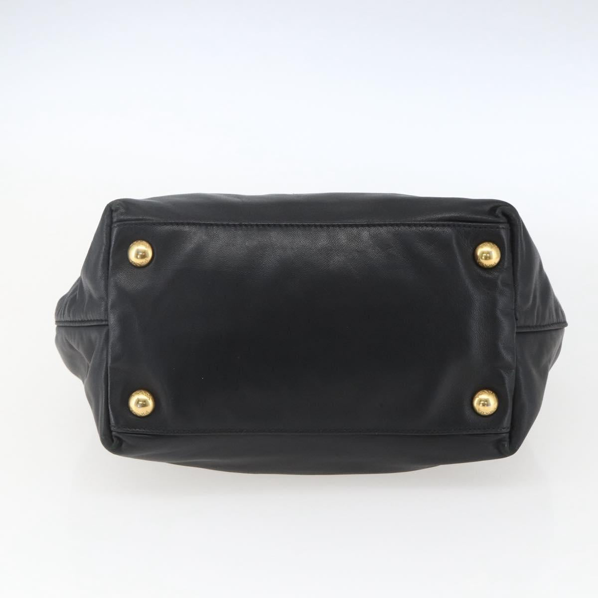 PRADA Hand Bag Leather Black Gold Auth 168382