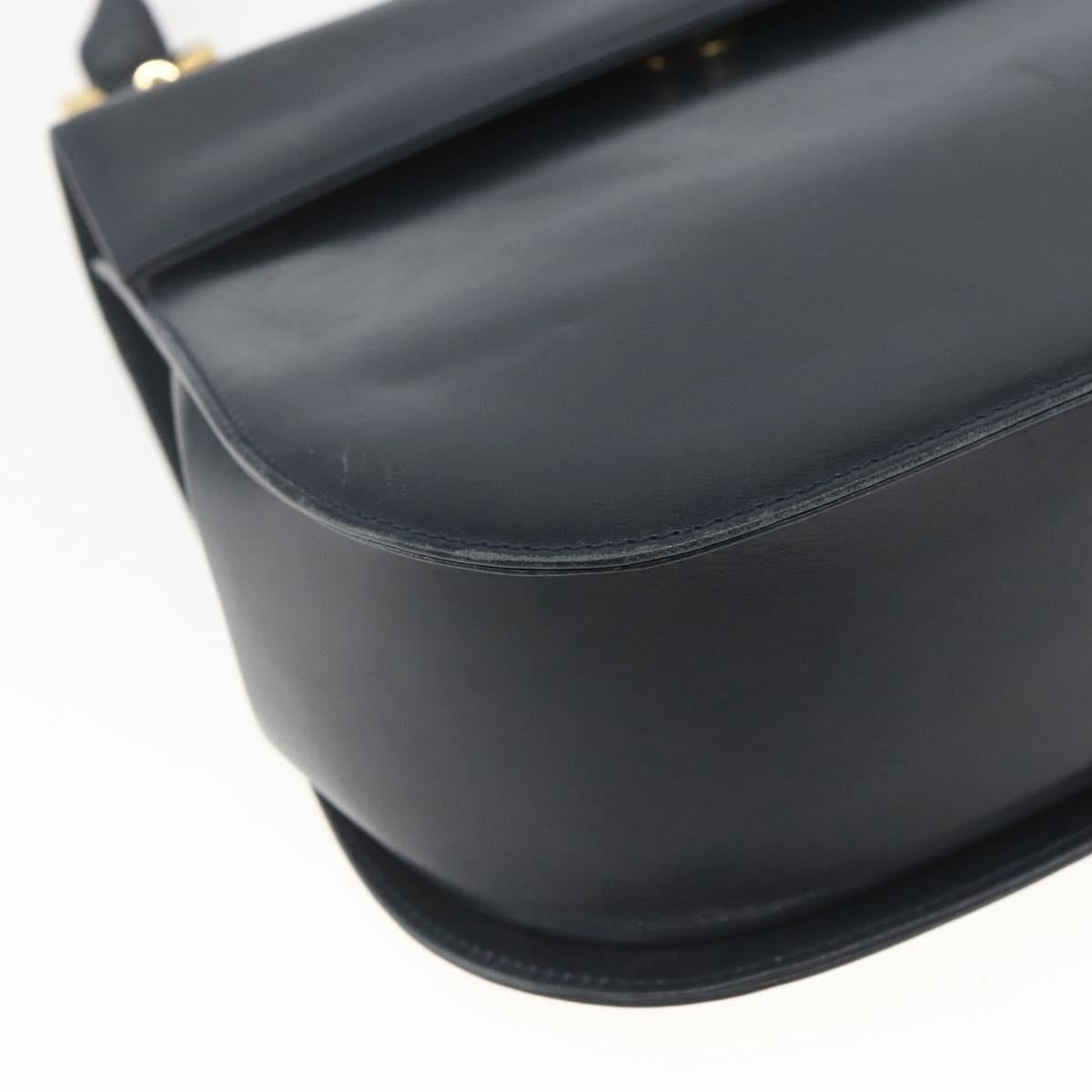Salvatore Ferragamo Gancini Chain Shoulder Bag Leather Navy Gold Auth 168385