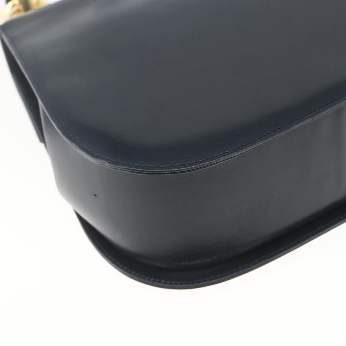 Salvatore Ferragamo Gancini Chain Shoulder Bag Leather Navy Gold Auth 168385