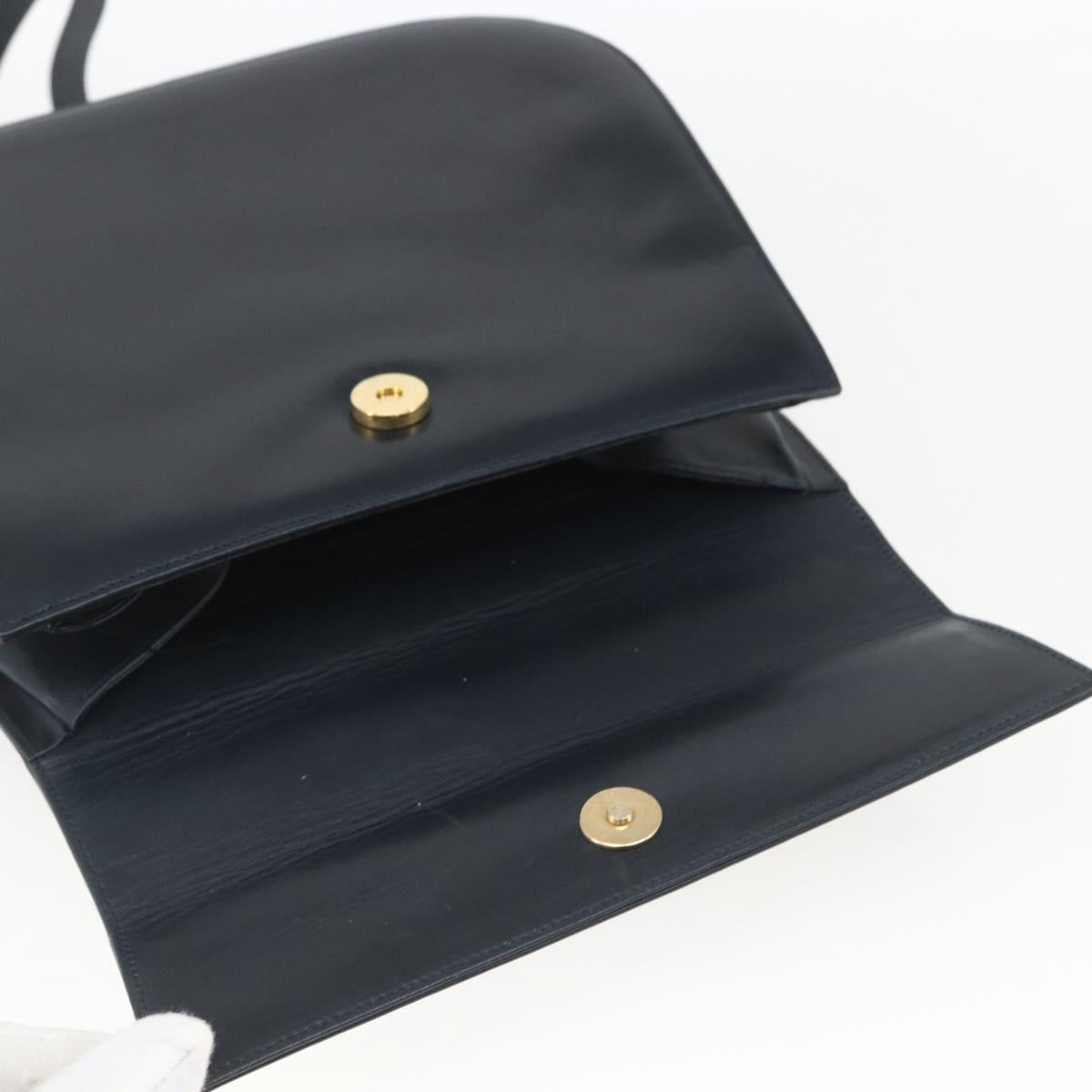 Salvatore Ferragamo Gancini Chain Shoulder Bag Leather Navy Gold Auth 168385