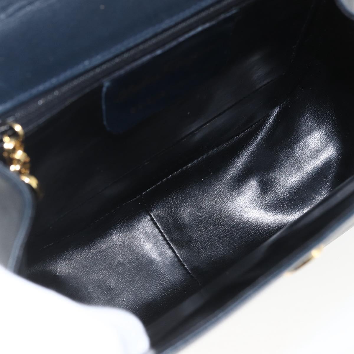 Salvatore Ferragamo Gancini Chain Shoulder Bag Leather Navy Gold Auth 168385