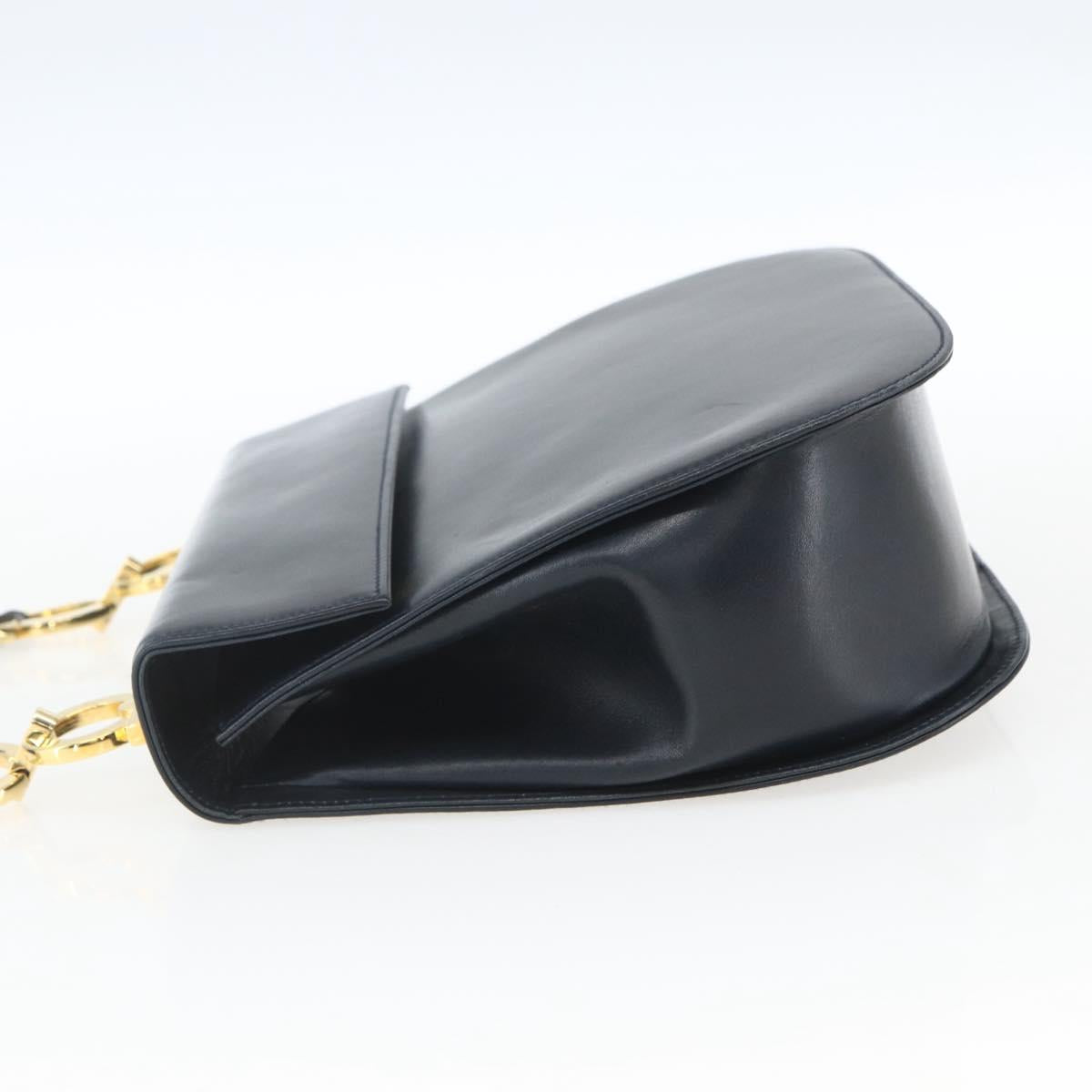 Salvatore Ferragamo Gancini Chain Shoulder Bag Leather Navy Gold Auth 168385