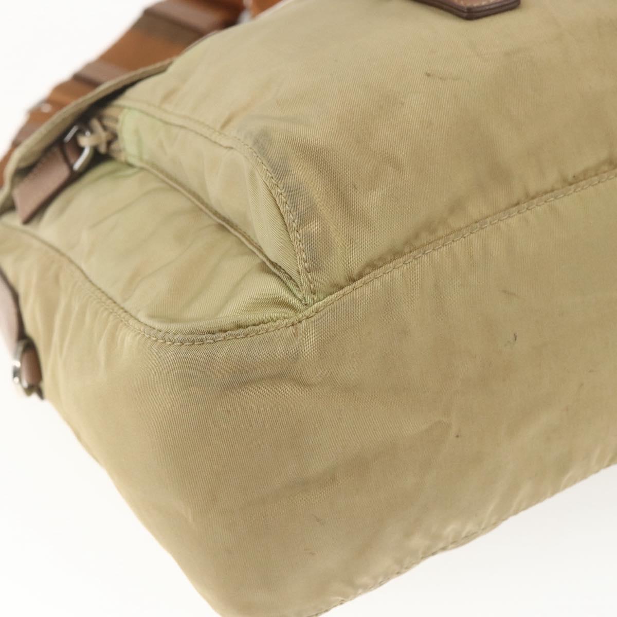 PRADA Shoulder Bag Nylon Beige Silver Auth 168388