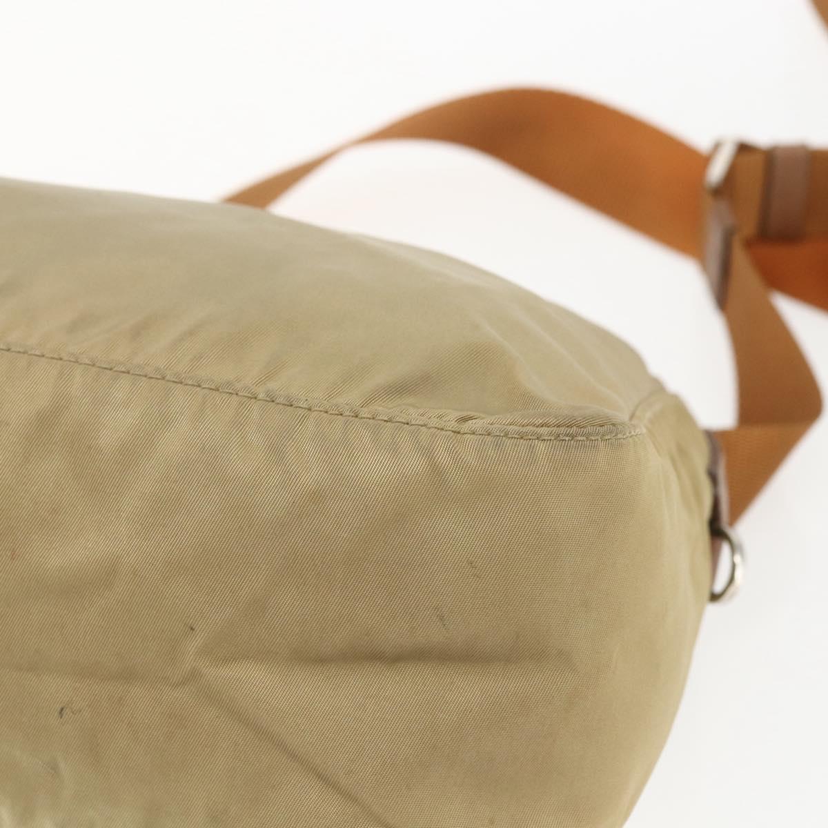PRADA Shoulder Bag Nylon Beige Silver Auth 168388