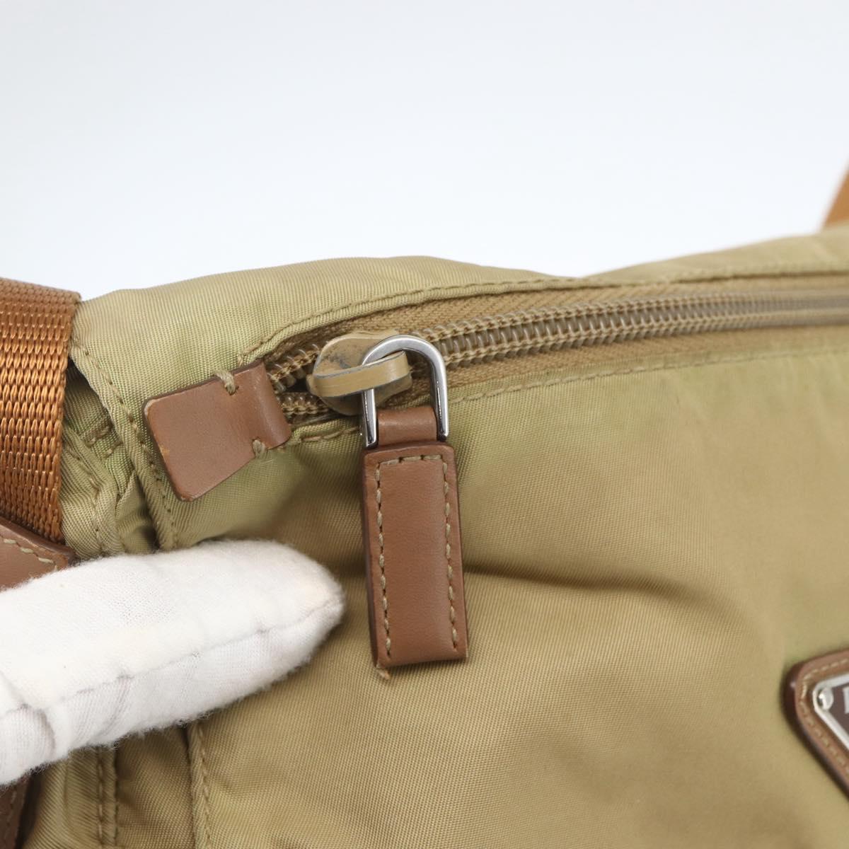 PRADA Shoulder Bag Nylon Beige Silver Auth 168388