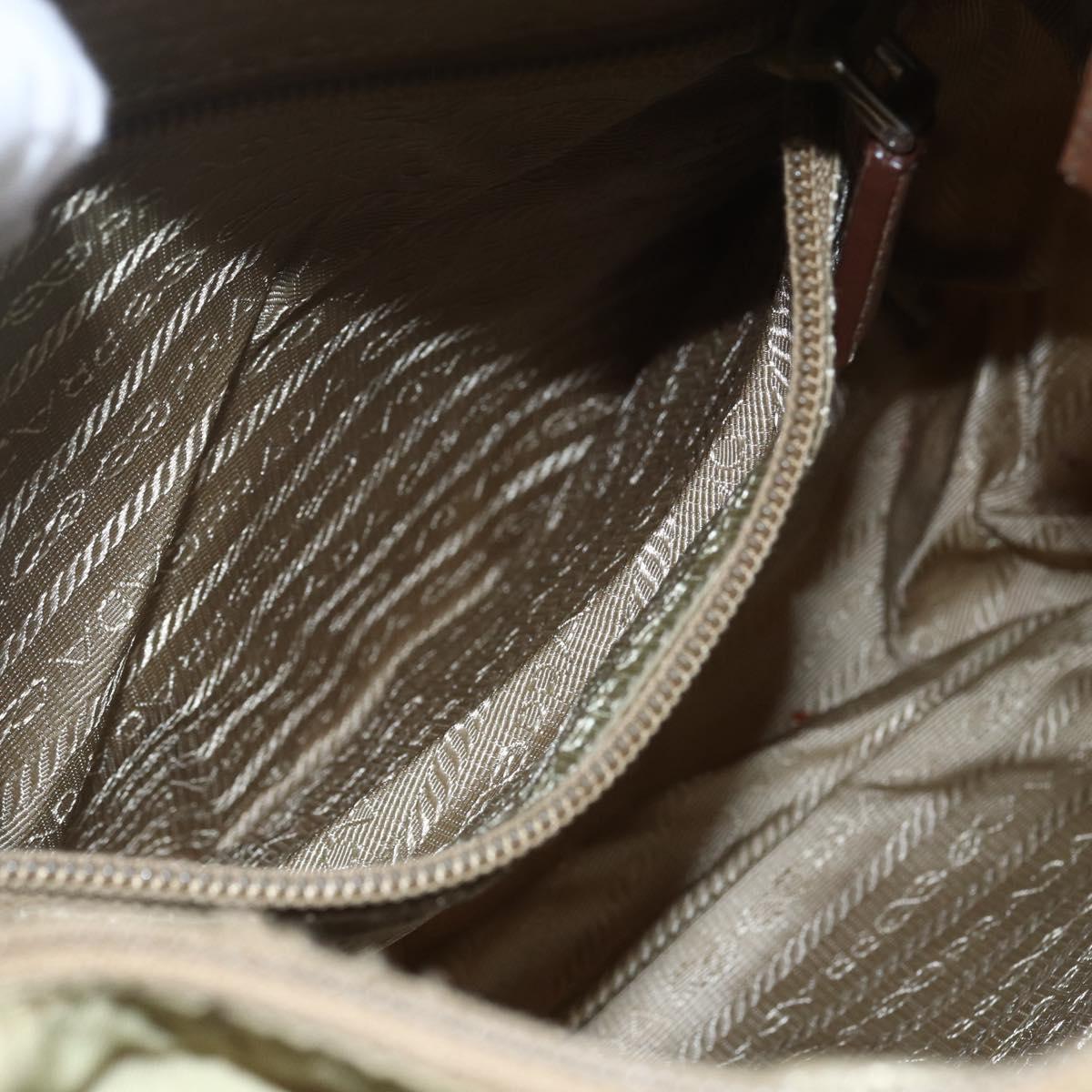 PRADA Shoulder Bag Nylon Beige Silver Auth 168388