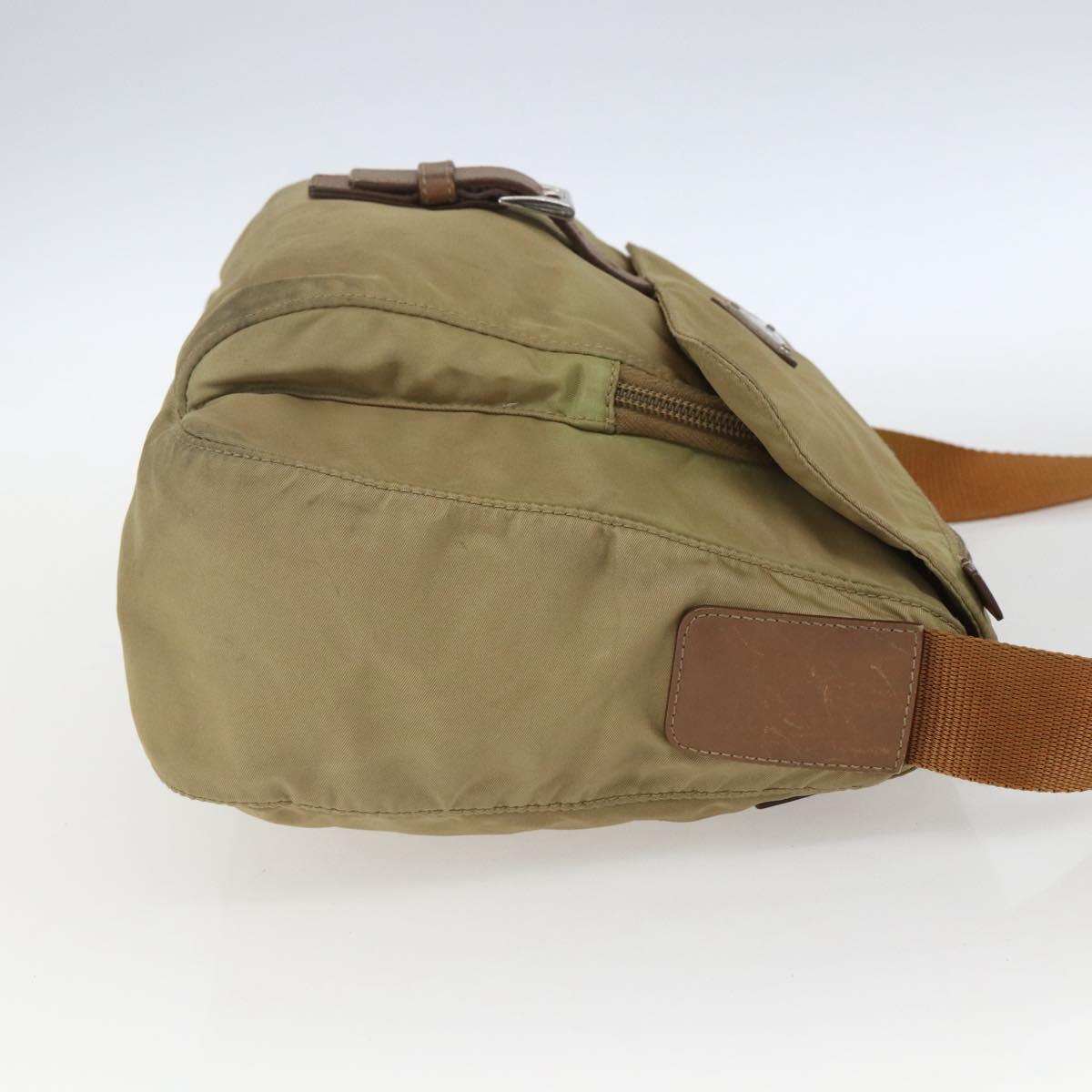PRADA Shoulder Bag Nylon Beige Silver Auth 168388