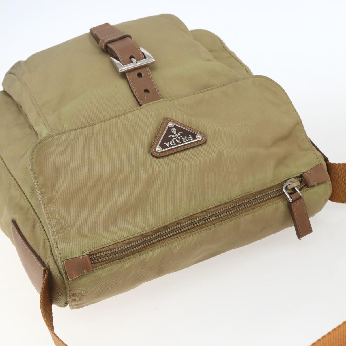 PRADA Shoulder Bag Nylon Beige Silver Auth 168388