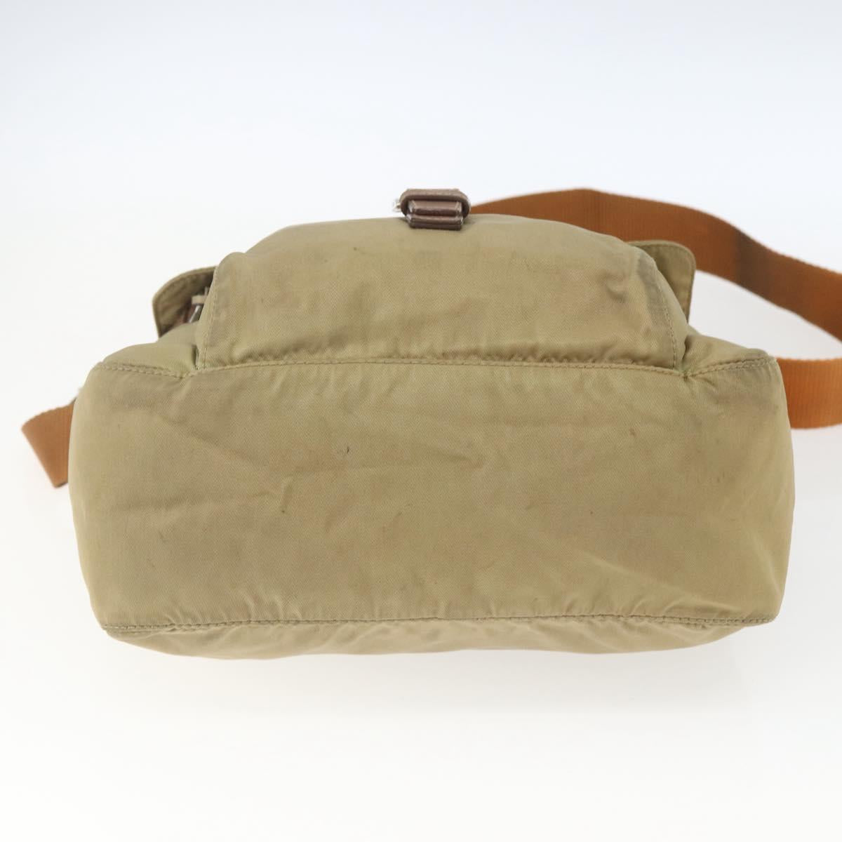 PRADA Shoulder Bag Nylon Beige Silver Auth 168388
