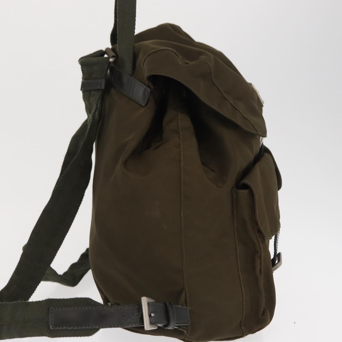 PRADA Backpack Nylon Khaki Silver Auth 168394