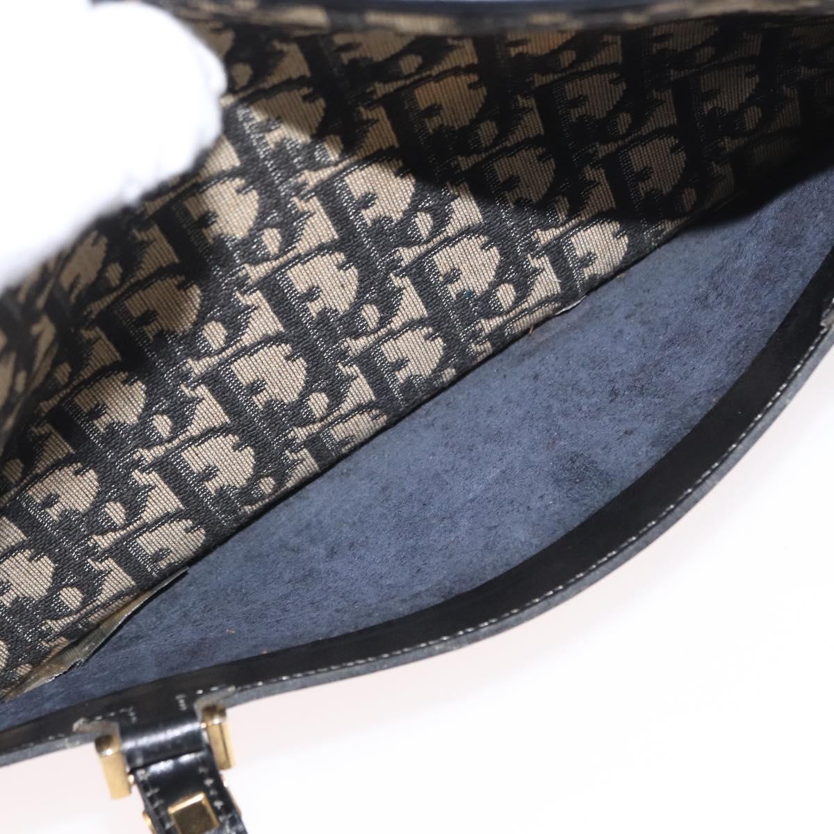 Christian Dior Trotter Canvas Hand Bag Navy Gold Auth 168395