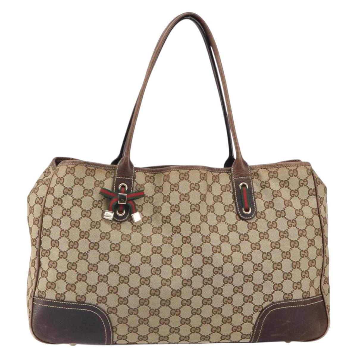GUCCI GG Canvas Web Sherry Line Pretty Tote Bag Beige Gold 161719 Auth 168420