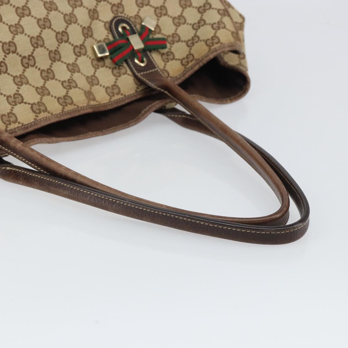 GUCCI GG Canvas Web Sherry Line Pretty Tote Bag Beige Gold 161719 Auth 168420