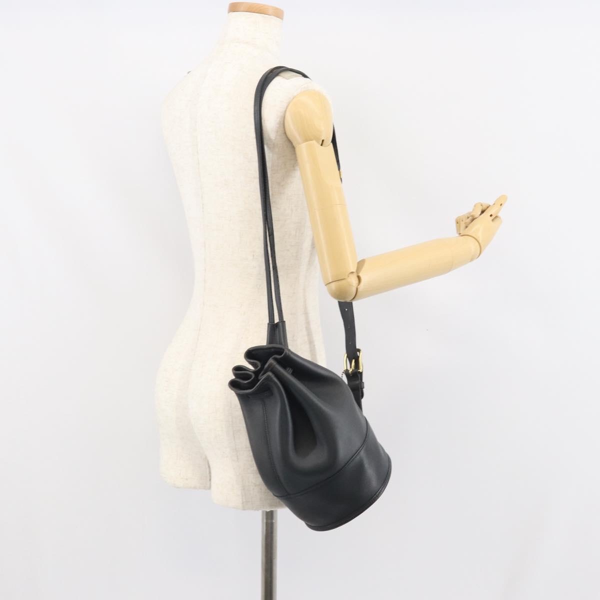 Coach Shoulder Bag Leather Black Auth 168425