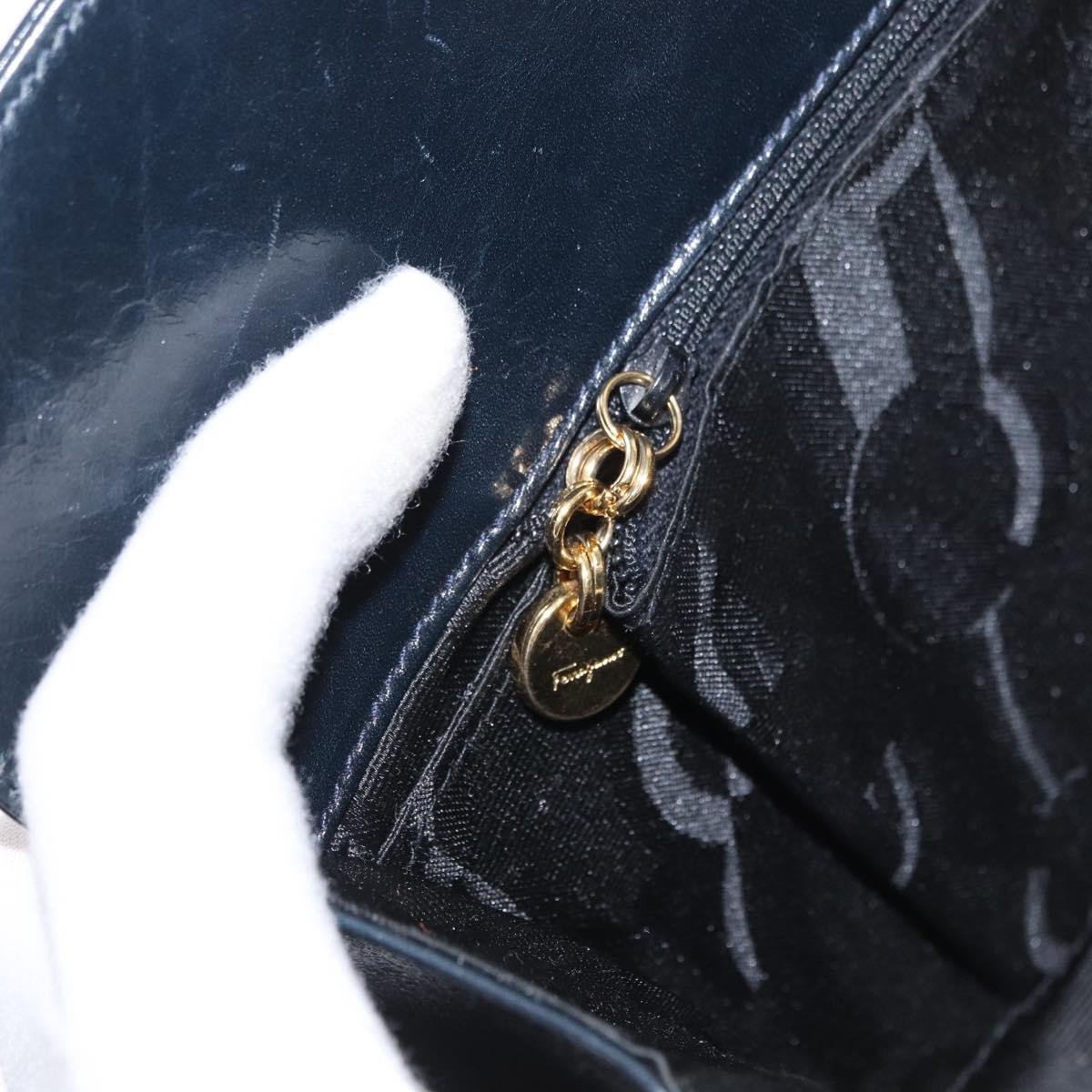Salvatore Ferragamo Gancini Chain Shoulder Bag Leather Black Gold Auth 168428