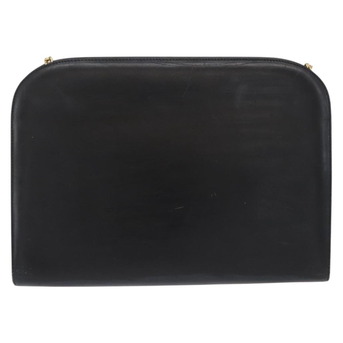 Salvatore Ferragamo Gancini Chain Shoulder Bag Leather Black Gold Auth 168428