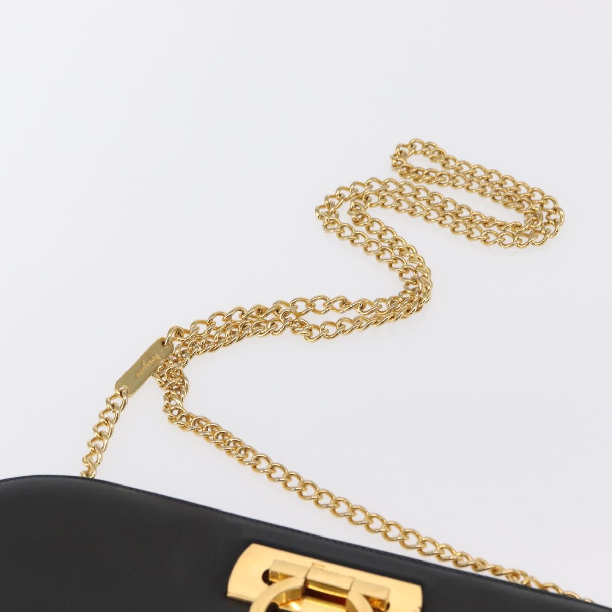 Salvatore Ferragamo Gancini Chain Shoulder Bag Leather Black Gold Auth 168428