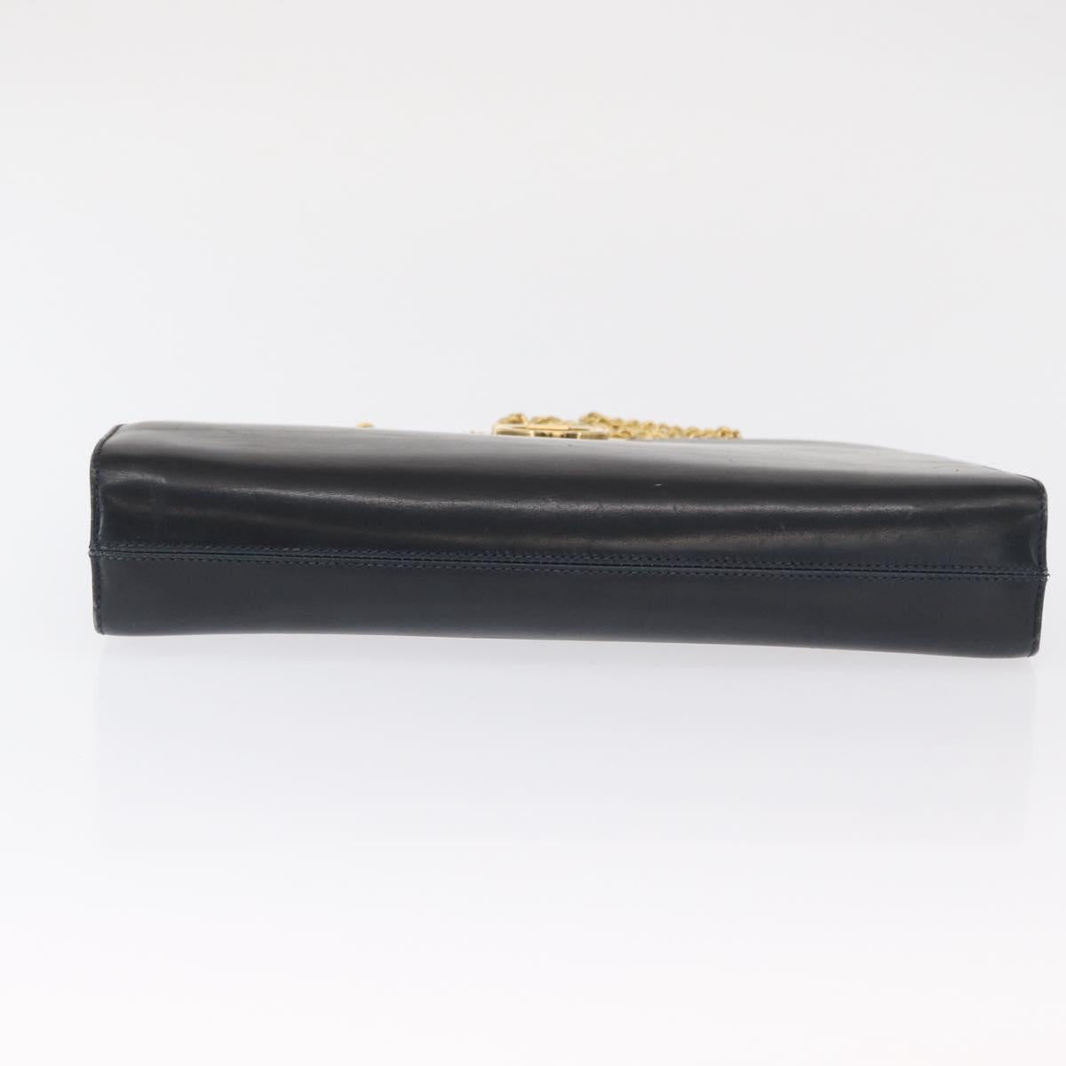Salvatore Ferragamo Gancini Chain Shoulder Bag Leather Black Gold Auth 168428