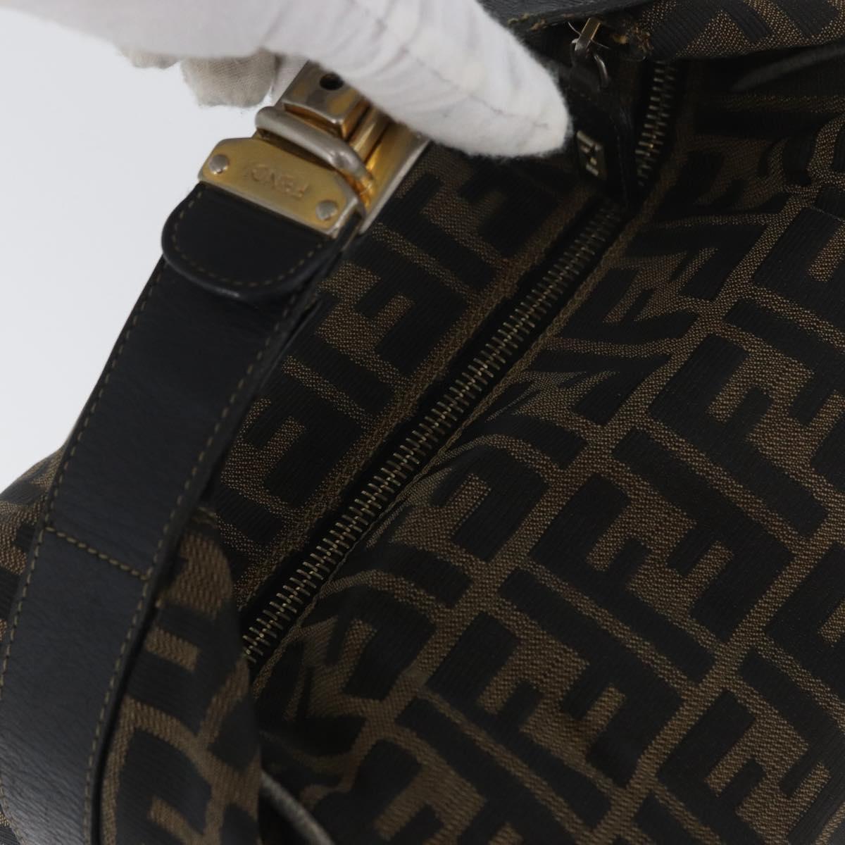 FENDI Zucca Canvas Hand Bag Black Brown Auth 168429