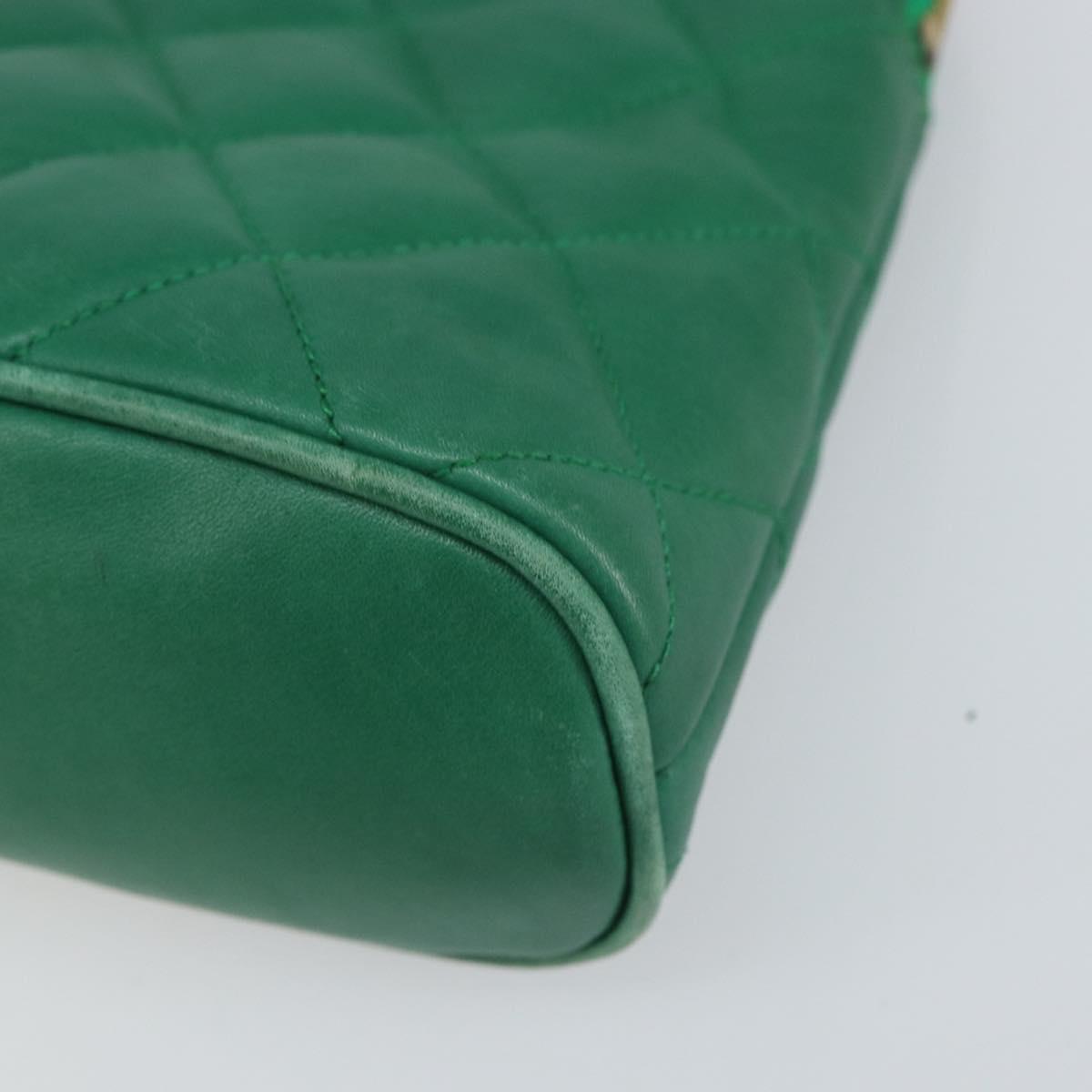 CHANEL Matelasse Chain Shoulder Bag Satin Green Gold CC Auth 168432
