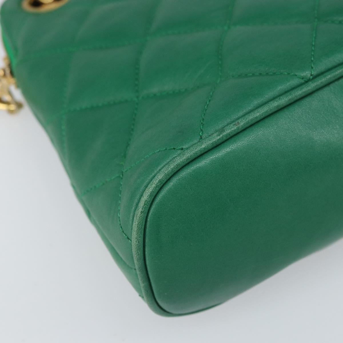 CHANEL Matelasse Chain Shoulder Bag Satin Green Gold CC Auth 168432