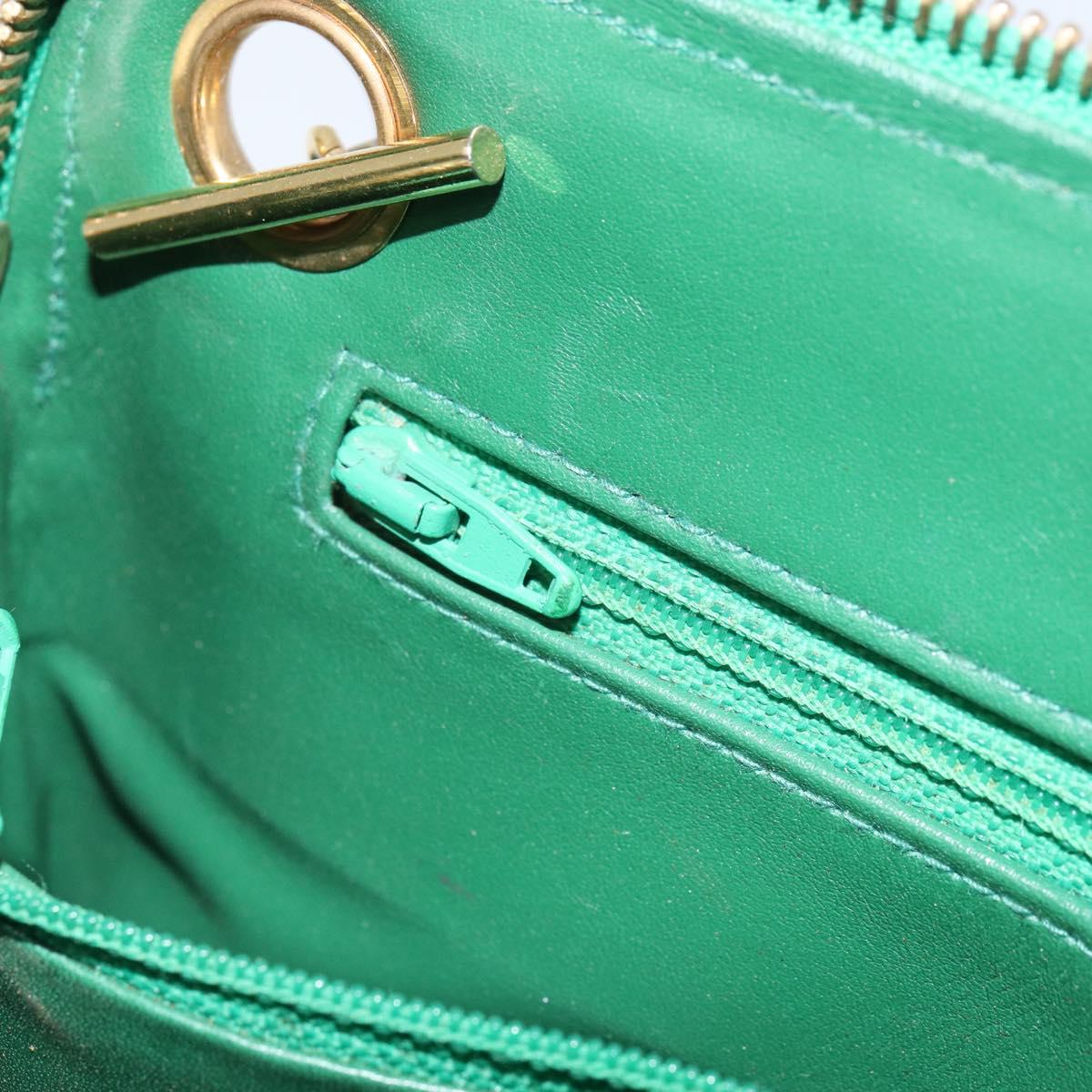 CHANEL Matelasse Chain Shoulder Bag Satin Green Gold CC Auth 168432