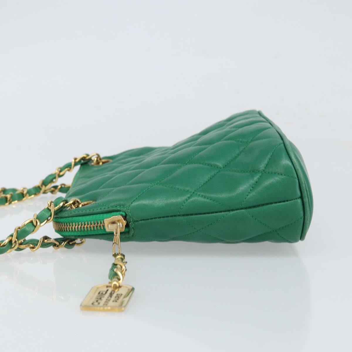 CHANEL Matelasse Chain Shoulder Bag Satin Green Gold CC Auth 168432